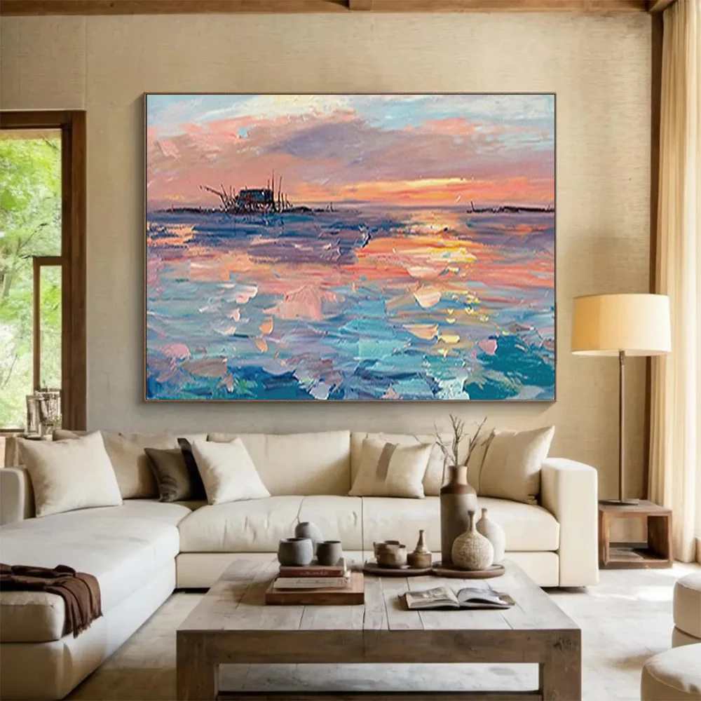 Sunset Handmade Hand-painted Water Abstract Wall Art DS0JL